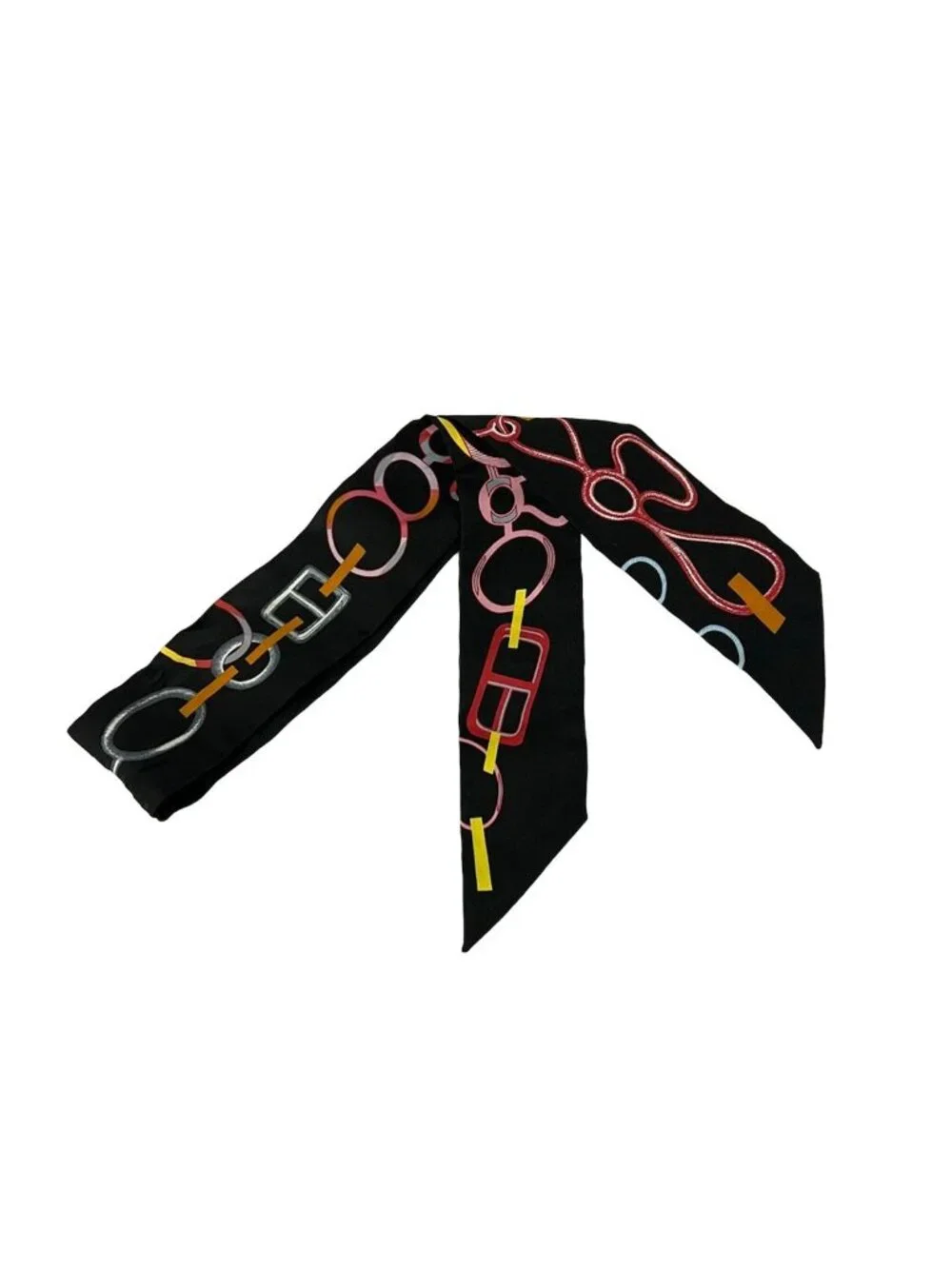 Hermes Scarf Twill Black Multi Ribbon Re Boucles